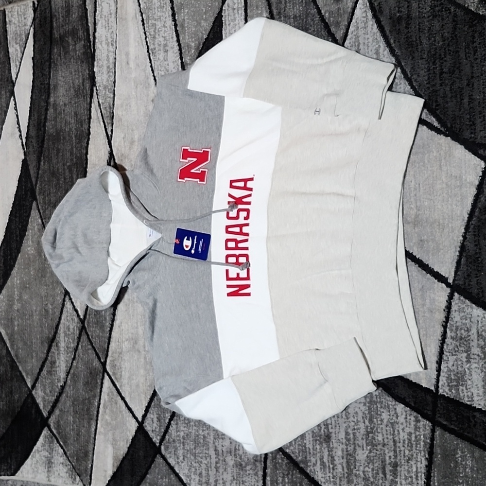 CHAMPION AUTHENTIC ATHLETICWEAR COLOR-BLOCK NEBRASKA HUSKERS  HOODIE SWEATSHIRT